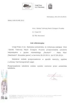 List referencyjny dla Vinci