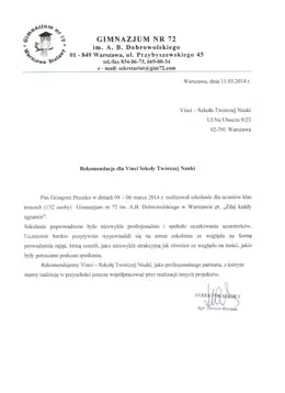 List referencyjny dla Vinci