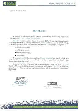 List referencyjny dla Vinci
