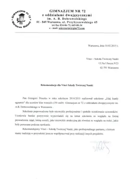 List referencyjny dla Vinci