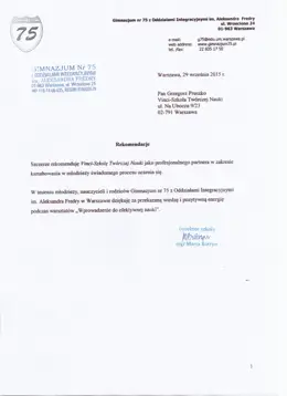 List referencyjny dla Vinci