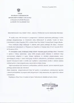 List referencyjny dla Vinci