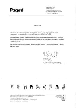 List referencyjny dla Vinci