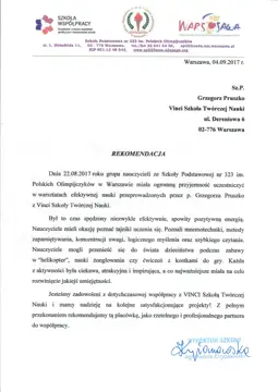 List referencyjny dla Vinci