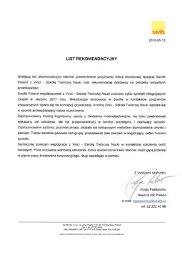 List referencyjny dla Vinci